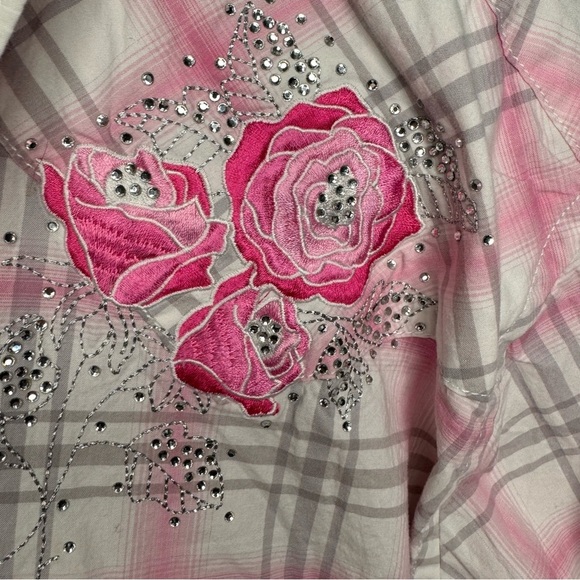 Panhandle Rough Stock Pink & White Plaid Floral Pearl Snap Button Down Size XL - Picture 5 of 13